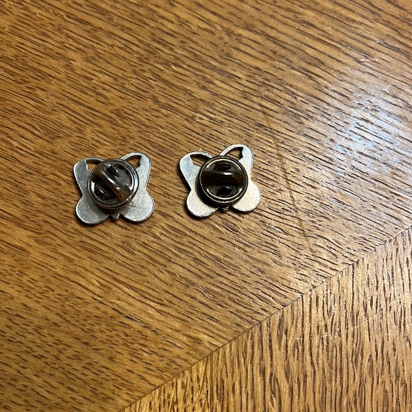 Vintage Silver Toned Turquoise/Dark Red Stone Inlayed Butterfly Pins - Picture 2 of 2